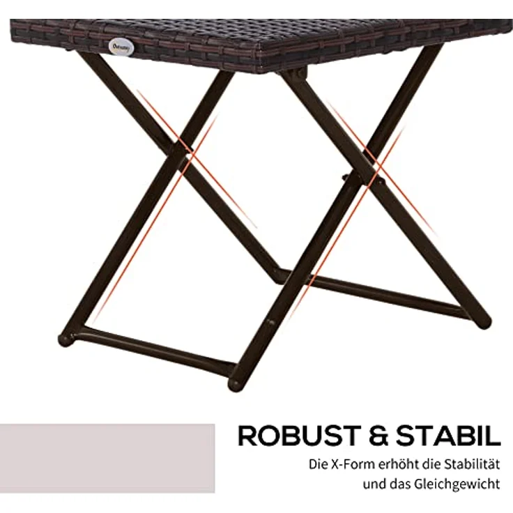 Outsunny Klapptisch, Gartenmöbel aus Polyrattan, Braun, 40x40x40 cm, stabiler Stahlrahmen, klappbar, pflegeleicht – Bild 5
