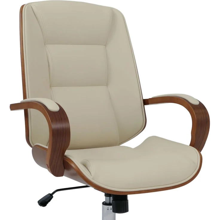 Bürostuhl HWC-O83, Drehstuhl Chefsessel, Kunstleder (280g/m²) Bugholz FSC®-zertifiziert Walnuss-Optik ~ creme – Bild 7