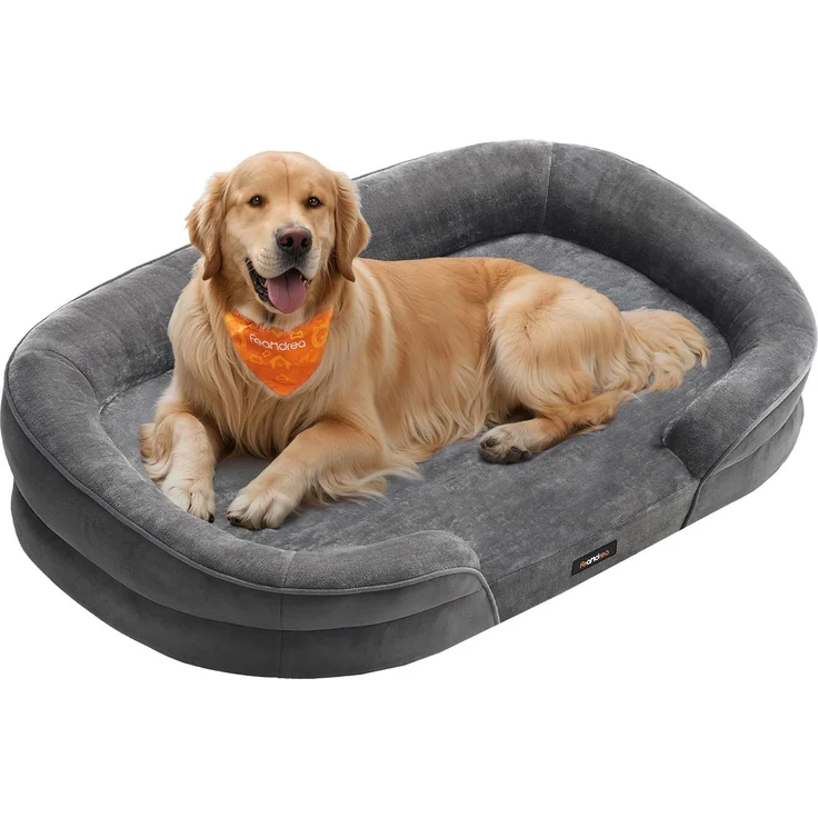 Feandrea Hundebett, Hundekissen, für mittelgroße Hunde, 106 x 76 x 18 cm, orthopädisch, wasserdichte Innenschicht, erhöhte Ränder, Abnehmbarer, waschbarer Bezug, rutschfest, schiefergrau PGW283GN01