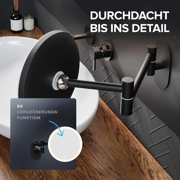 ovimar Kosmetikspiegel Leinoya (1-St), aus Edelstahl in Schwarz zur Zum Kleben – Bild 6