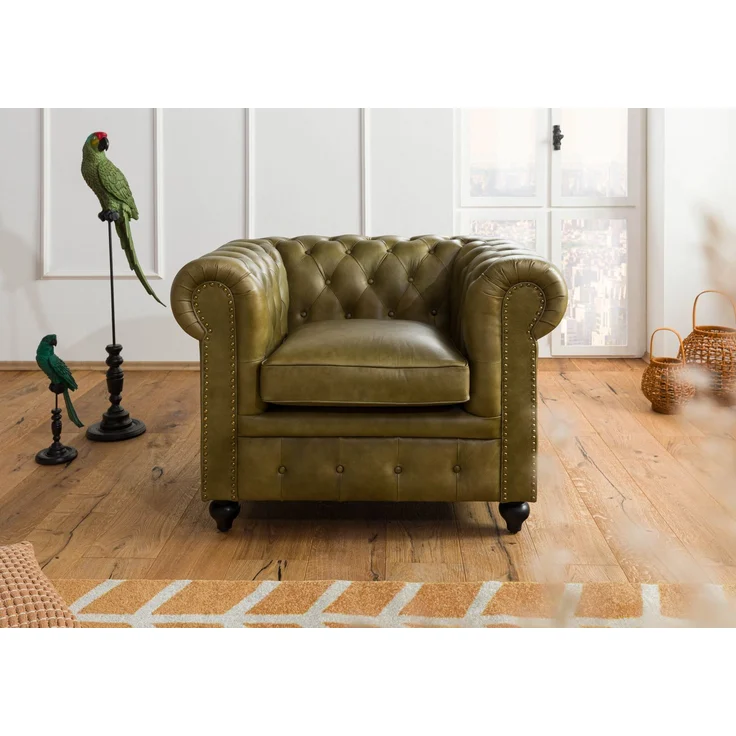 Sessel Echtleder 105x82x75 grün CHESTERFIELD #302 – Bild 9