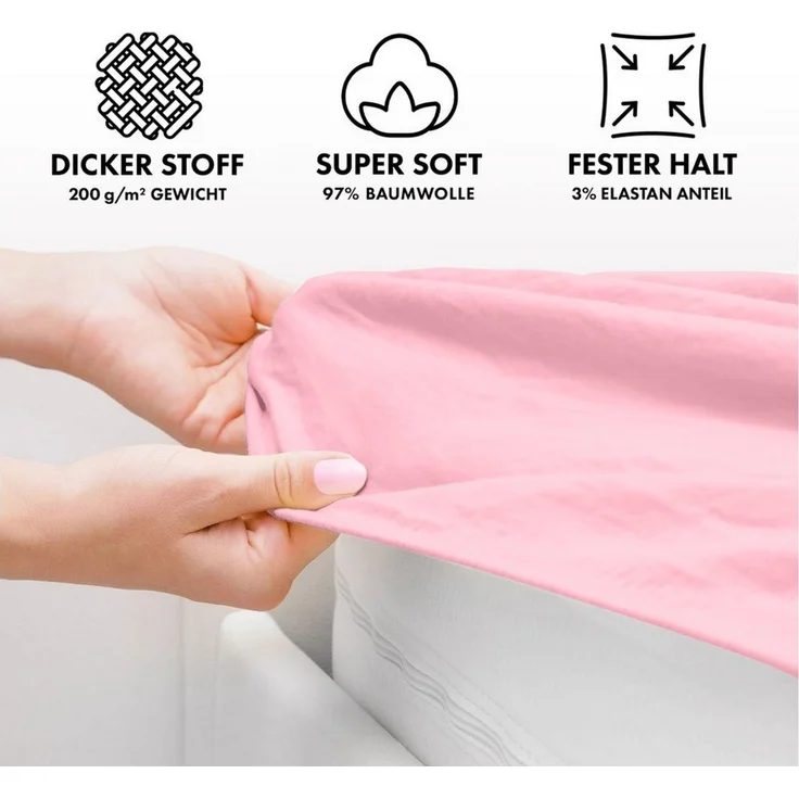 Jacobson Spannbettlaken PREMIUM 200 g/m² Jersey aus 97% Baumwolle & 3% Elasthan, Extra dichtes Bettlaken mit maximalem Halt – Bild 3