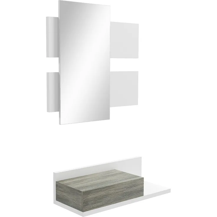 2-in-1-Eingangsschrank mit Wandspiegel 75x3, 75.0×3.5×75.0cm, Weiß, MELAYR