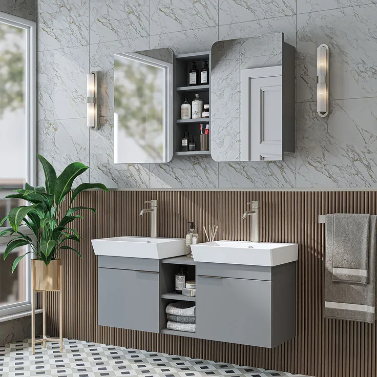 Skye Decor '2952' Badmöbel-Set mit Waschbecken & Spiegel (2-teilig), Esche, 120 x 54 x 38,6 cm