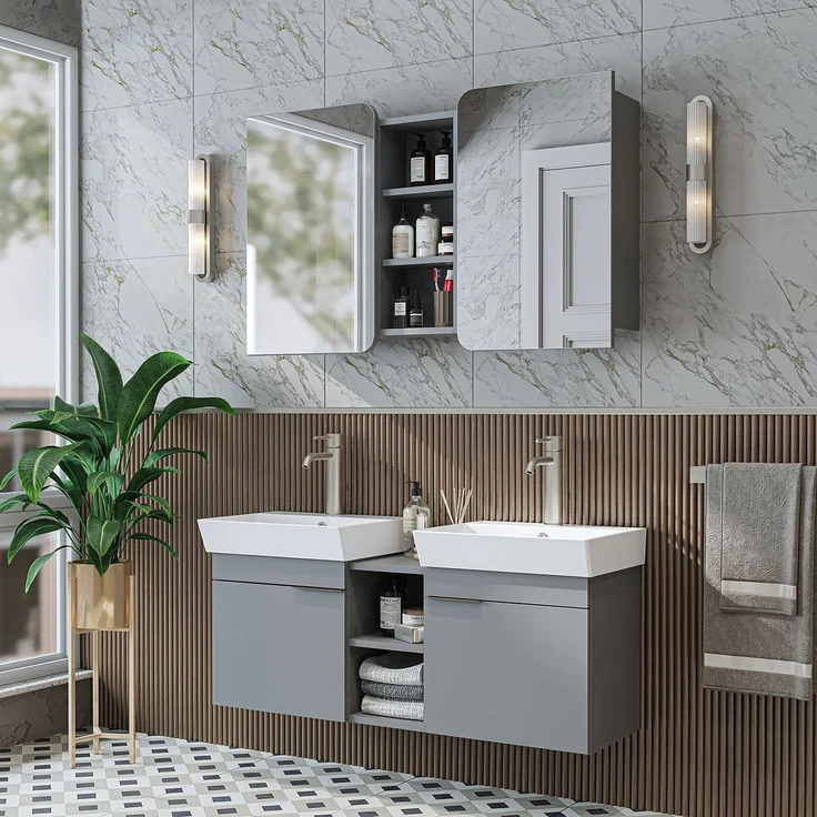 Skye Decor '2952' Badmöbel-Set mit Waschbecken & Spiegel (2-teilig), Esche, 120 x 54 x 38,6 cm – Bild 1