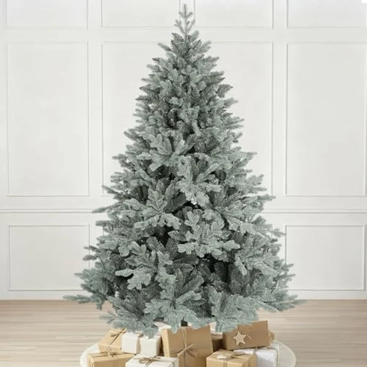SALCAR 180 cm Künstlicher Weihnachtsbaum aus PE und unsichtbaren PVC-Spitzen, natürliche Blaugrau Tanne, Christbaum mit Schnellaufbau-Klappsystem und Metallständer – Bild 4