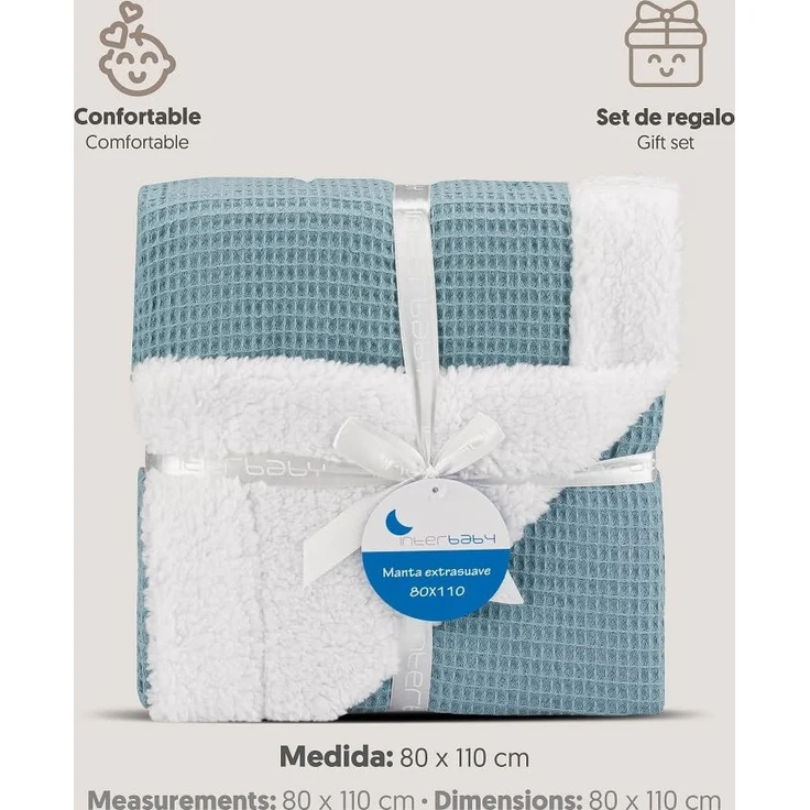 Babydecke in Waffel Piqué -Petrolblau – Bild 2