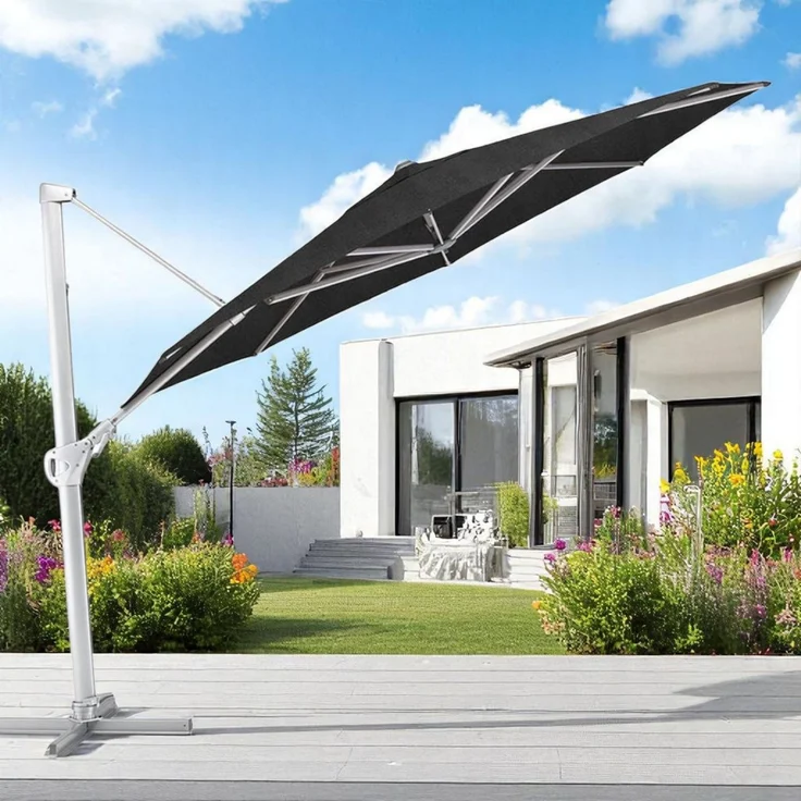Kettler Ampelschirm LED 350 cm Sonnenschirm rund Silber / Charcoal – Bild 2
