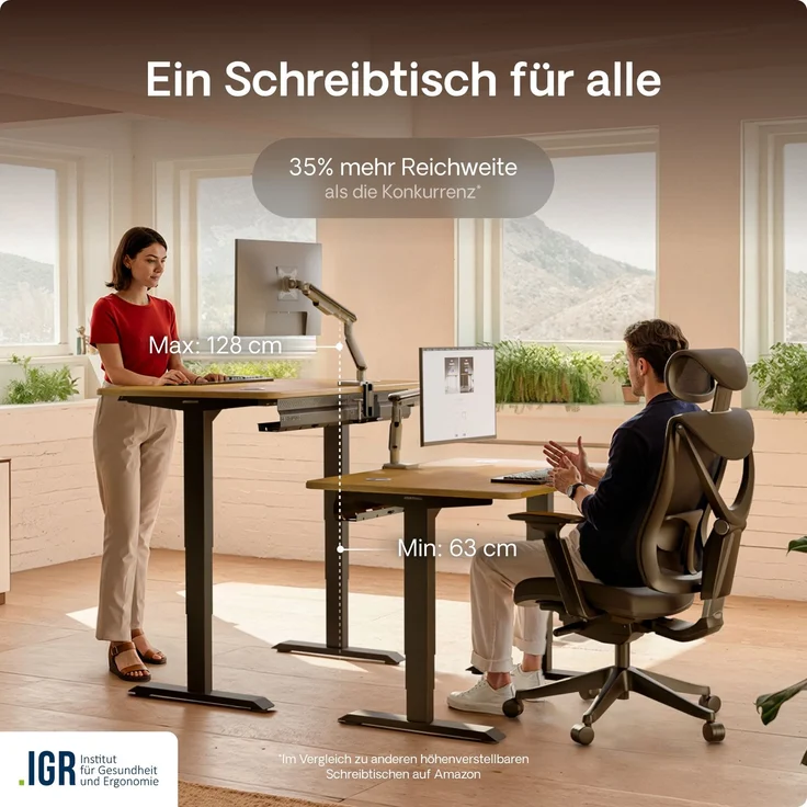 Desktronic HomePro Elektrisch höhenverstellbarer Schreibtisch 160x80cm Massive Eiche/Schwarz mit Memory-Funktion, Anti-Kollisions Technologie, USB-A und USB-C-Ladeanschlüssen – Bild 7