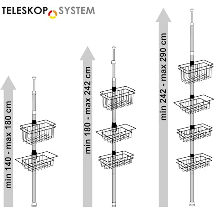 bremermann Teleskopregal Teleskop-Badregal, 4 Körbe Duschregal bis max. ca. 290 cm – Bild 8