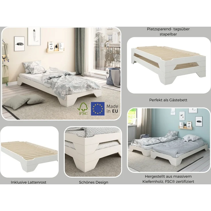 OTTO home Massivholzbett Melwine, Stapelbett, platzsparend, modern (1 Bett), inklusive Lattenrost, platzsparend und ideal für Besuch! – Bild 2