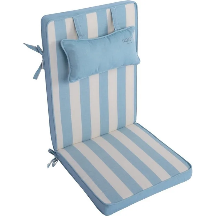 LILENO HOME Hochlehnerauflage mit Kopfkissen, bequeme Sitzauflage für Gartenmöbel, Stuhlkissen, (1er Set), Polsterauflage Blockstreifen Aqua, Sitzpolster für Klappstühle