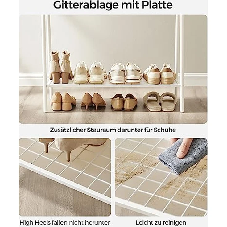 SONGMICS Kleiderständer, Garderobe, Garderobenständer, Kleiderablage, Stahlrahmen, mit Stange und Regal, 33,5 x 92,5 x 153 cm, für Schlafzimmer, Garderobe, Waschküche, Weiß HSR023W01 – Bild 6