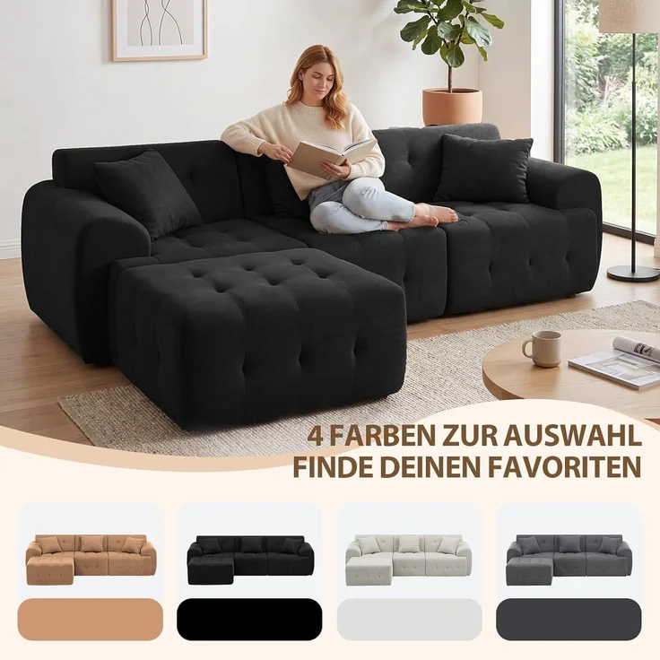 COMHOMA Sofa Ecksofa, Modulares Sofa, 2 Sitzer Bodensofa Couch mit Kissen Armlehne, für Wohnzimmer, vakuumverpackt – Bild 9