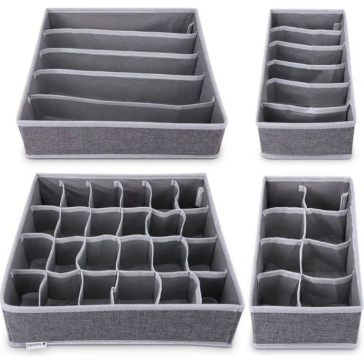 Navaris Aufbewahrungsbox Organizer für Wäsche - 4 Boxen in verschiedenen Größen (4 St)
