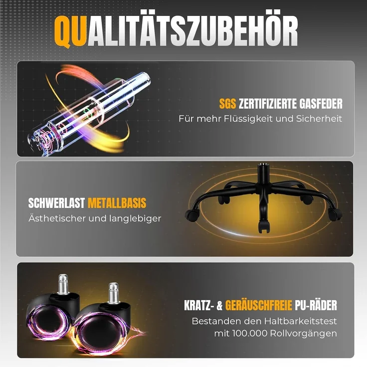 GTPLAYER Gaming-Stuhl Ergonomischer Gaming Sessel Schreibtischstuhl Gamer Stuhl aus Stoff, Federsitzkissen mit Fußstütze – Bild 6