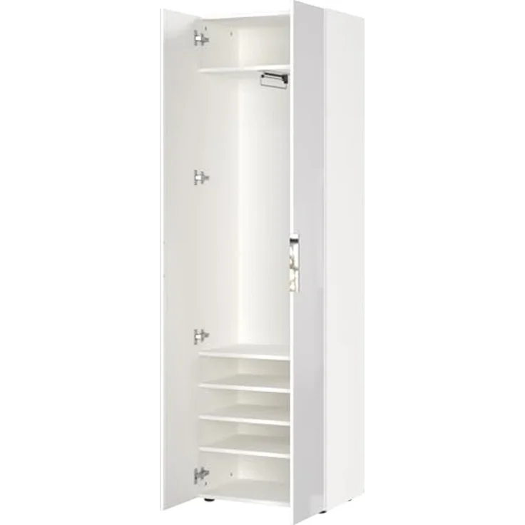 Garderobenschrank >GW-GENOVA< 5 Böden, Kleiderstange, Glas / Weiß - 59x197x40cm (BxHxT) – Bild 4