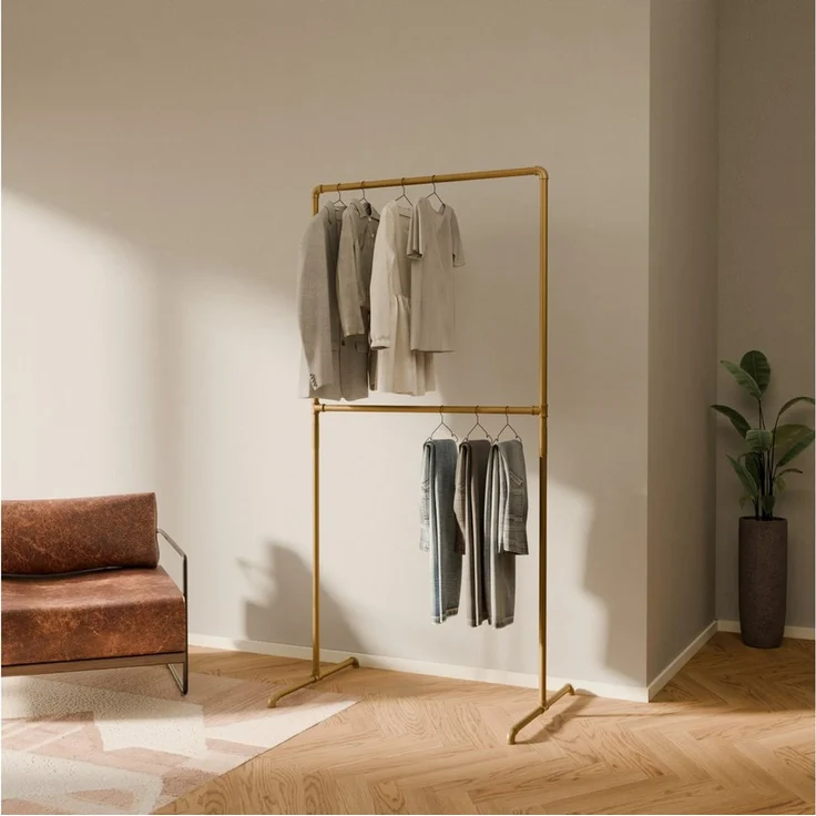 pamo. design Kleiderständer Kleiderständer LAS gold - freistehende Garderobe, kratzfeste & platzsparende Kleiderstange, stabil, einfache Montage – Bild 1