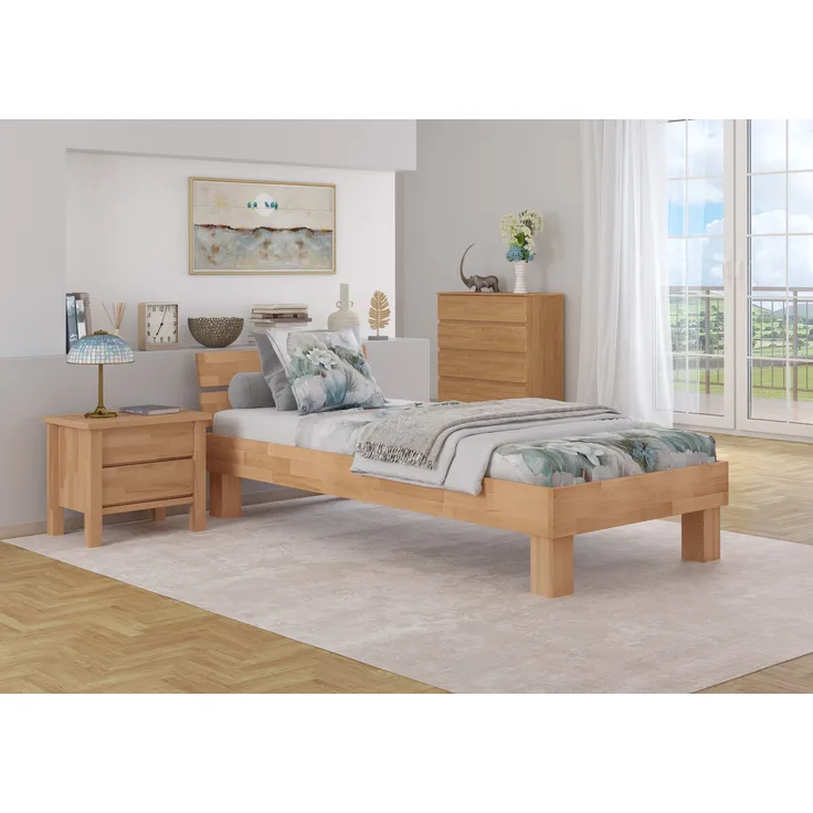 Erst-Holz Massivholzbett Buche natur Bettgestell Holzbett 100x200 Einzelbett ohne Zubehör 60. 80-10 oR