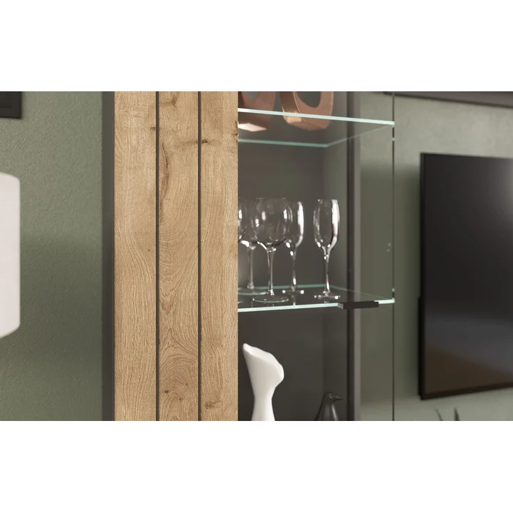 Xonox 'Freno' Wohnwandkombination, 4-teilig, Holzwerkstoff grau / nox eiche, 290 x 40 x 194 cm – Bild 5