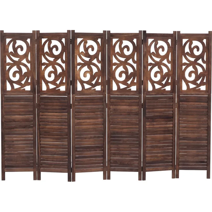 Paravent T568, Raumteiler Trennwand Sichtschutz Raumtrennung, Ornamente klappbar Paulownia Holz 170x240cm ~ braun