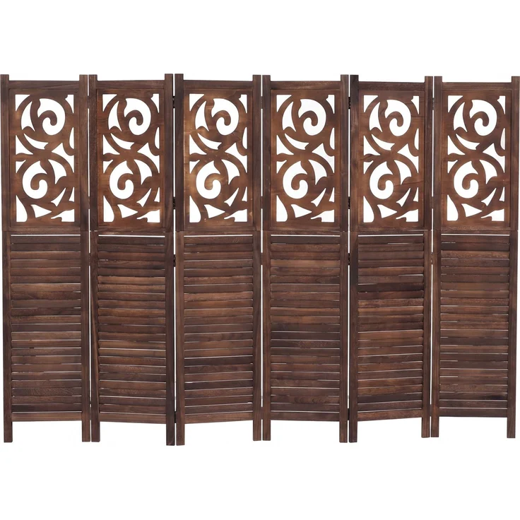 Paravent T568, Raumteiler Trennwand Sichtschutz Raumtrennung, Ornamente klappbar Paulownia Holz 170x240cm ~ braun – Bild 1