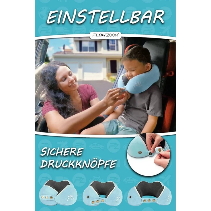 FLOWZOOM Nackenhörnchen COMFY KIDS Nackenkissen Kinder – Reisekissen Memory-Schaum, Kinder-Reisekissen Memory-Foam - Nackenhörnchen Kinder – Bild 3