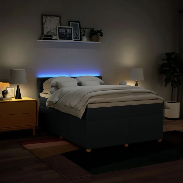 vidaXL Boxspringbett mit Matratze Blau 140x200 cm Stoff 3289023 – Bild 5