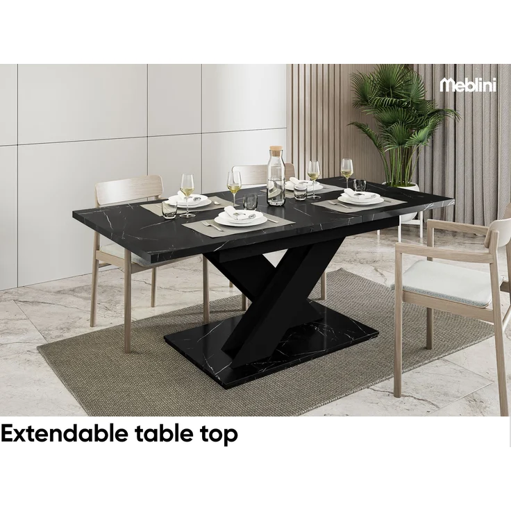 MEBLINI Esstisch Ausziehbar - 140-180x80x75cm - BRONX - Schwarz Marmor/Schwarz Matt - Esszimmertisch Modern - Küchentisch - Säulentisch - Ausziehtisch - Dining Table – Bild 4
