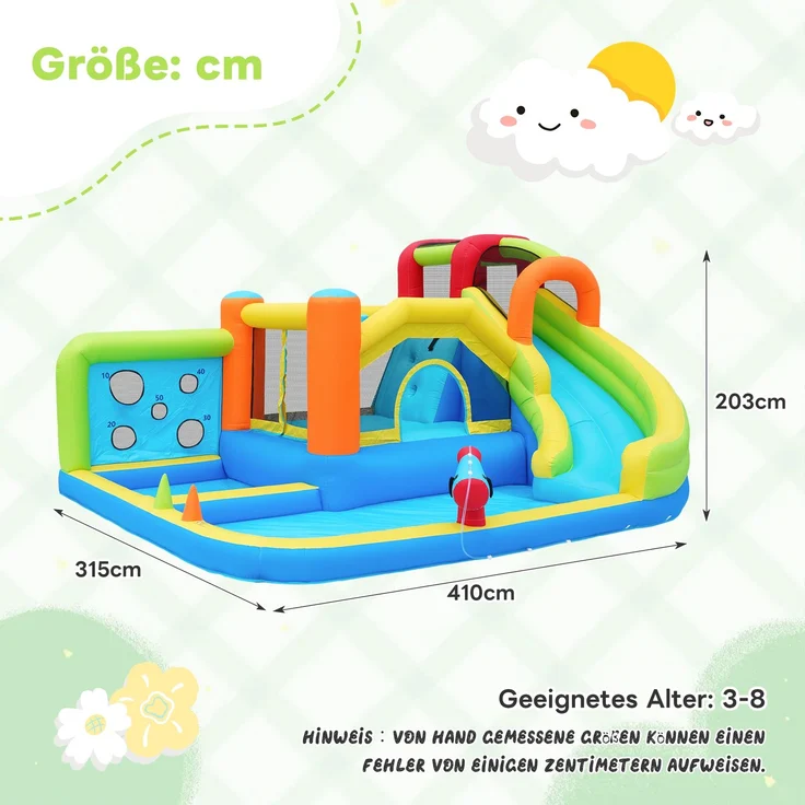 LVHOM Aufblasbare Hüpfburg mit Gebläse, Spielpool, Trocken-/Wasserrutsche, Springburg Outdoor, Wasserpark mit Trampolin, Planschbecken, 410 x 315 x 203cm – Bild 8