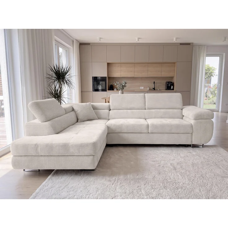AX LIVING Konak Cord-Ecksofa L Cremeweiß 276 cm breit mit Bettkasten & Kopfstützen – Bild 4
