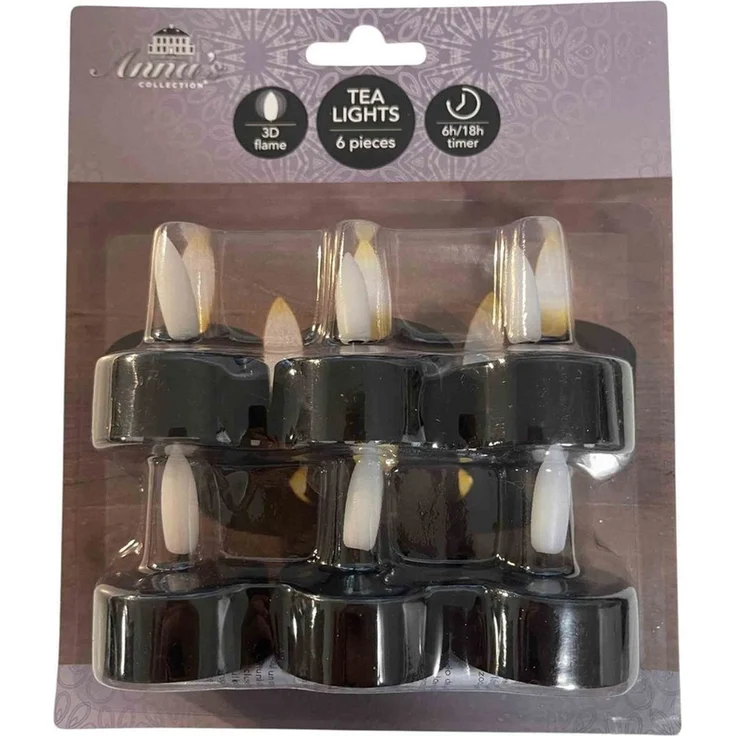 Coen Bakker Deco BV LED-Kerze Tea Lights, Ein-/Ausschalter, LED, warmweiß, Teelichter schwarz 6 Stück 6/18h Timer 3D Flamme 3,8x4,5 cm – Bild 3