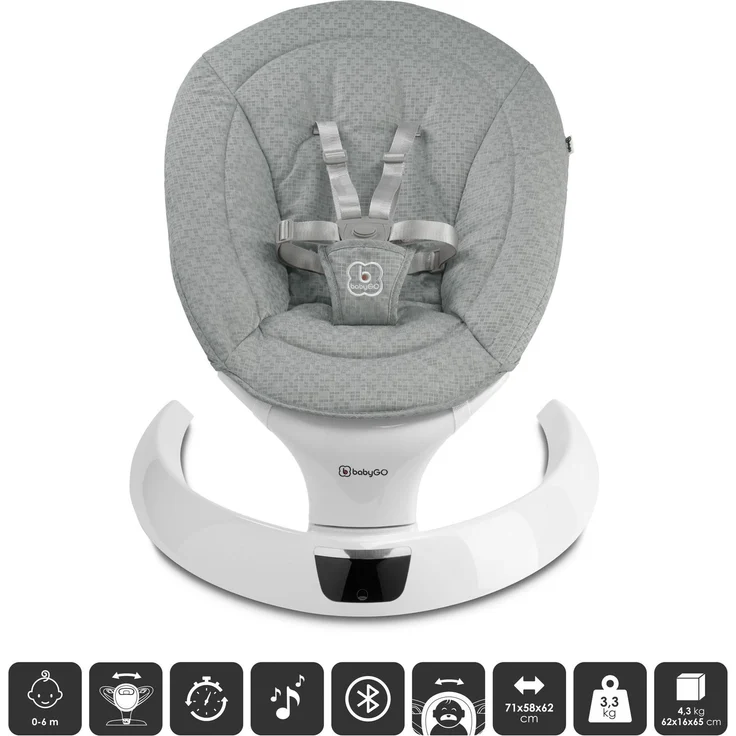 BabyGo Swing Babywippe, grau, mit 5 Schaukelgeschwindigkeiten, Bewegungsmelder und Fernbedienung