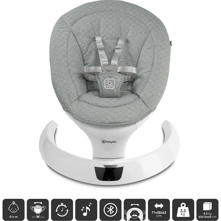 BabyGo Swing Babywippe, grau, mit 5 Schaukelgeschwindigkeiten, Bewegungsmelder und Fernbedienung