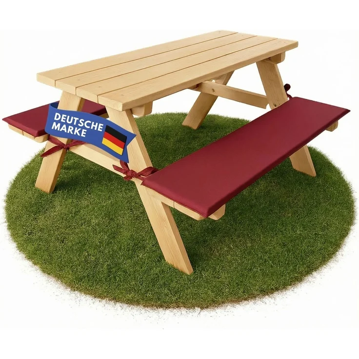Coemo Kinder-Sitzgruppe Natur Picknicktisch mit Polster Spieltisch Gartentisch Holz – Bild 1