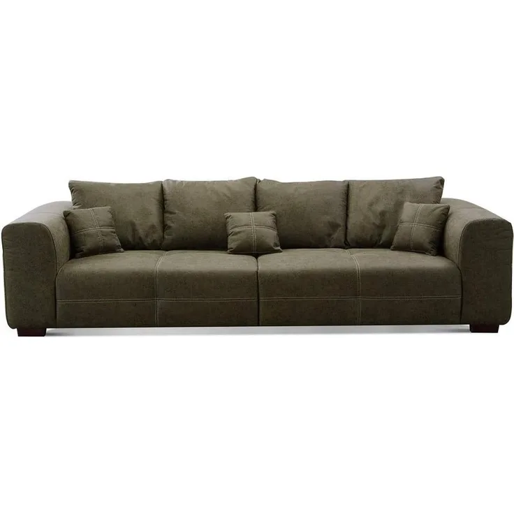 CAVADORE Big Sofa Mavericco inkl. Kissen / XXL-Couch mit tiefen Sitzflächen und modernem Design / 287 x 69 x 108 / Lederoptik dunkelgrün