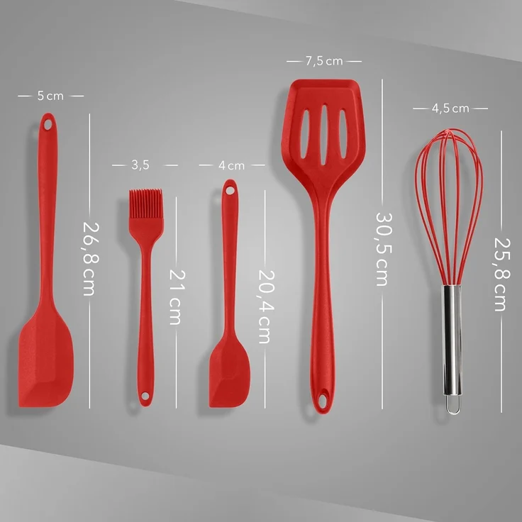 AVANA Kochbesteck-Set Silikon Küchenhelfer Hitzebeständig Kochgeschirr Küchenutensilien (5 Stück), Schneebesen, Spachtel, Backpinsel, Pfannenwender – Bild 3