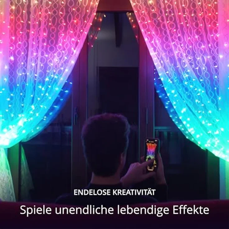 Twinkly Curtain 400 LED RGB+Weiß, LED-Lichterkette für Drinnen und Draußen, Smarte Lichter, RGB und Weiß, Kompatibel mit Alexa, Google Home, IP44, App-Steuerung, Transparentes Kabel, 3x2 m – Bild 5