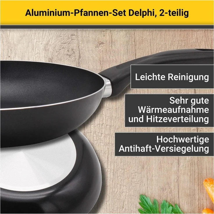 Krüger Pfannen-Set Aluminium Pfannen-Set DELPHI 2 tlg. (16 + 24 cm), Aluminium (Set, 2-tlg, 1x Bratpfanne Ø 16 cm (H. 4,5 cm), 1x Bratpfanne Ø 24 cm (H. 4,5 cm) – Bild 3