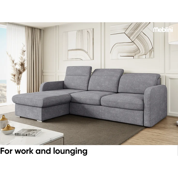 MEBLINI Schlafcouch mit Bettkasten - Ecksofa mit Schlaffunktion - Sofa mit Relaxfunktion und Kopfstützen - Couch L-Form - Eckcouch - Wohnlandschaft - EMERALD - 215x167x84cm - Dunkelgrau Webstoff – Bild 3