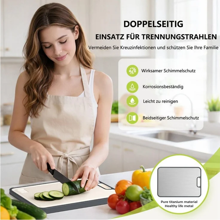 Agger Schneidebrett Edelstahl/Reintitan-Schneidebrett für die Küche – 2-in-1-Schneidebrett, Reintitan, beidseitig nutzbar, Messerschonend, pflegeleicht, großformatig – Bild 2