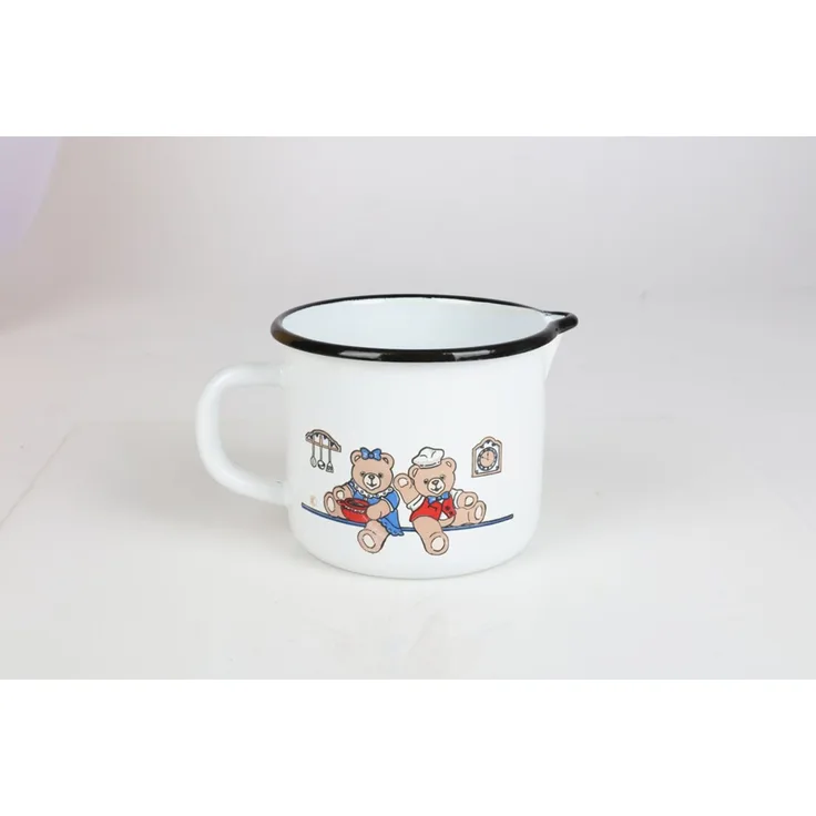 6x Emaille-Milchtopf 1 L – kompakte Emailletöpfe Ø 12 cm in 5 Farben, verschiedene Designs, ideal für Küche & Camping
