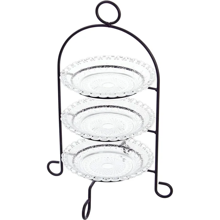 Dekoleidenschaft Etagere aus Metall schwarz, 3-stöckig mit Glastellern, Gebäcketagere, Metall, (4-tlg), 3-stufig, Obstetagere, Tortenständer, Gebäckständer