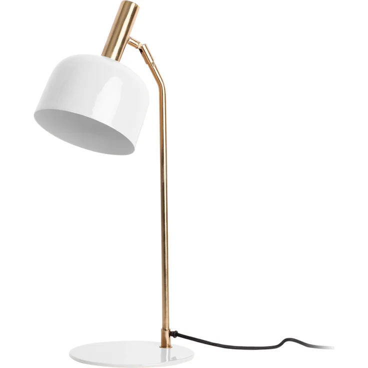 Leitmotiv Tischleuchte Smart, Retro-Design mit emailliertem, glänzendem Schirm und goldenen Akzenten, Weiß