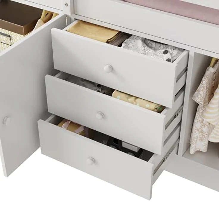 Odikalo Kinderbett Hochbett Einzelbett Schubladen Stauschränken Wäschestange Weiß 90x200 – Bild 9