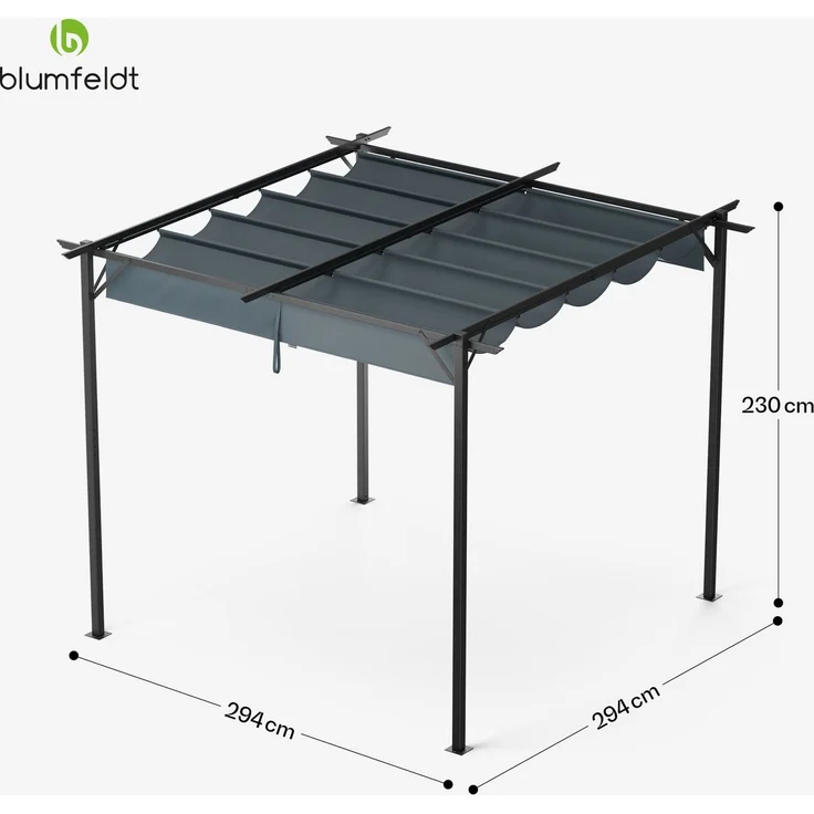 Blumfeldt Pergola 3x3 m - Wetterfestes Polyesterdach, Pulverbeschichteter Stahlrahmen, Ganzjährig Nutzbar, Einfache Montage, Modernes Design Für Garten & Terrasse – Bild 8