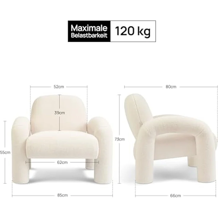 Makika Loungesessel Einzelsofa Lia aus Bouclé in Weiß – Bild 3