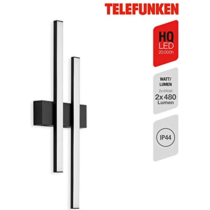 TELEFUNKEN LED Außenwandleuchte 2-flammig, 8 Watt, 960 Lumen, 4.000 Kelvin, IP44, Schwarz, 470x155x42mm – Bild 2