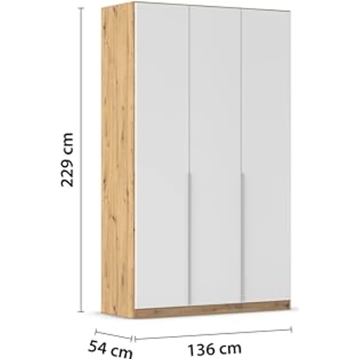 Rauch Möbel Alabama, Kleiderschrank für Schlafzimmer, Kinderzimmer, Wohnzimmer, Garderobe, Flur, 3-türig, mit Zubehör Premium, Farbe Weiß/Eiche Artisan, Holz, Breite 136 cm – Bild 3