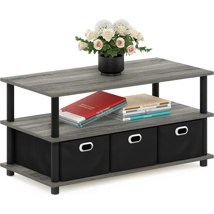 FURINNO Gruen Bücherregal, 3 Etagen, Schwarz